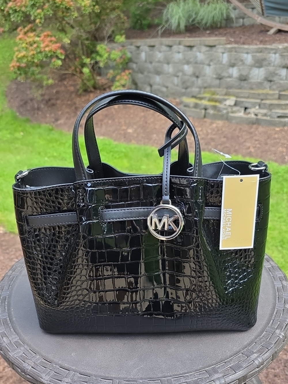 Michael Kors Black Croc-Embossed Patent Leather Tote